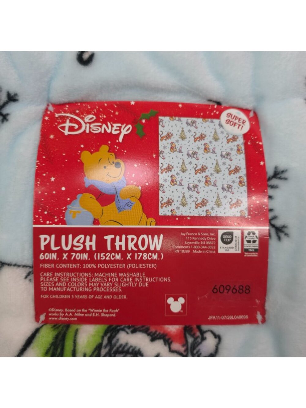 Disney Winnie The Pooh Plush Throw Blanket 60" X 70" Blue With Christmas - Picture 6 of 14